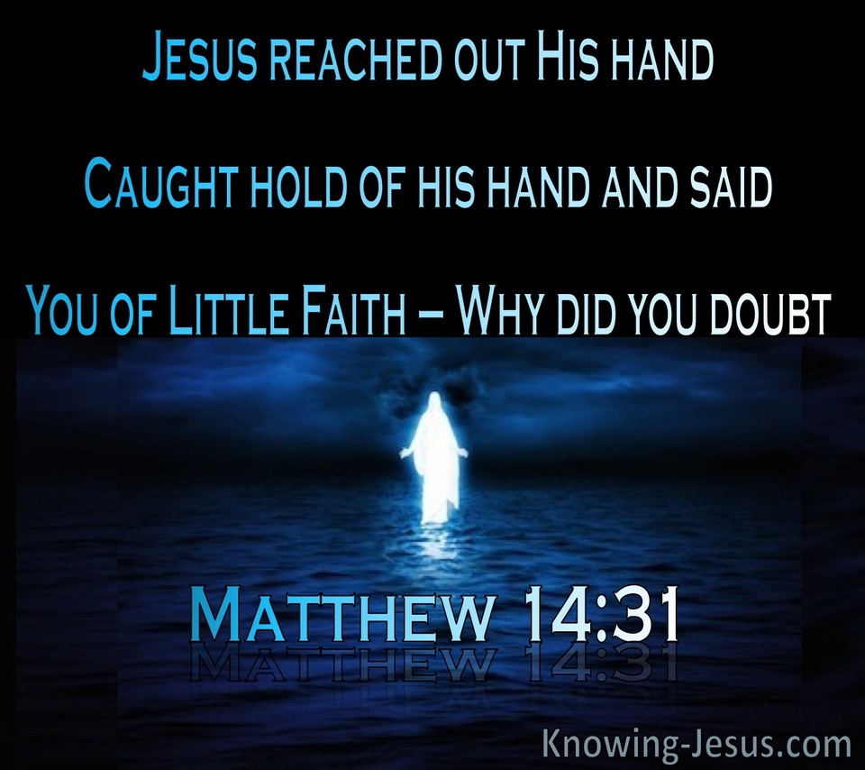 Matthew 14:31 You Of Little Faith Why Did You Doubt (navy)